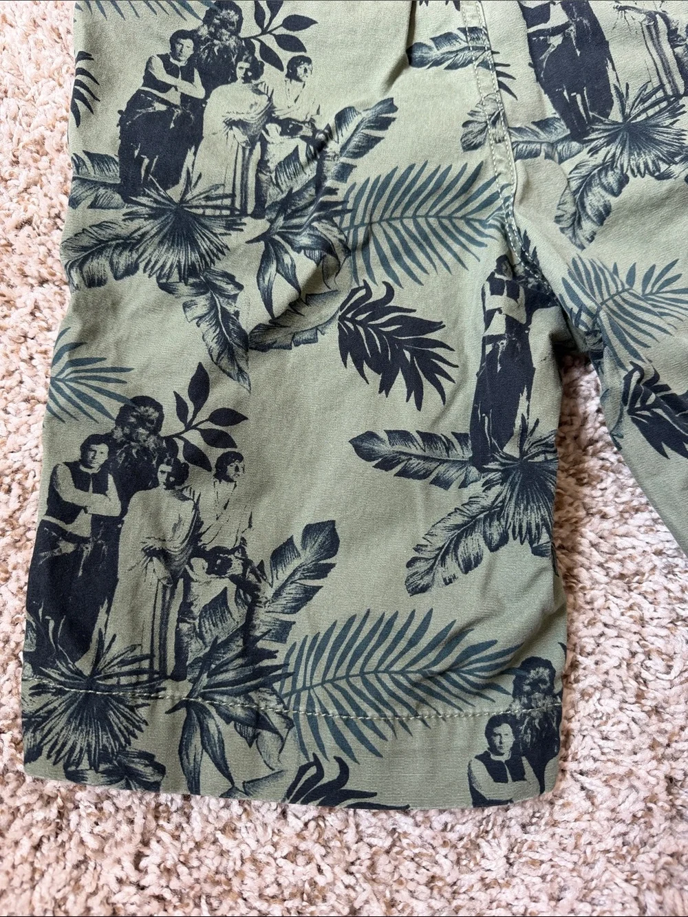 Old Navy Star Wars Green Cargo Shorts with Black Tropical Print